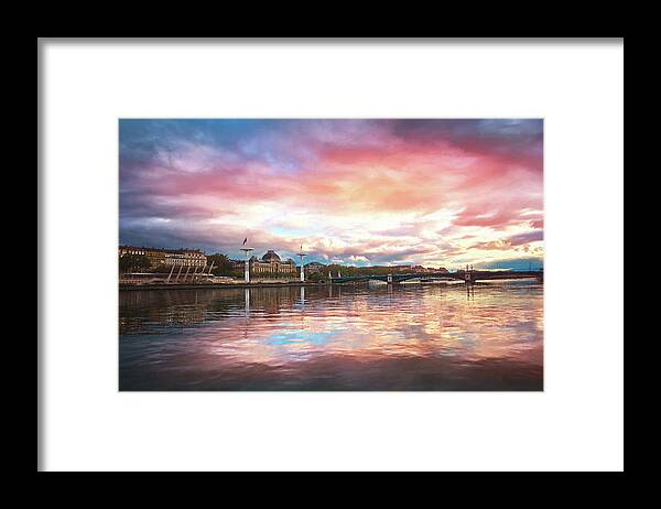 Lyon Framed Print featuring the photograph Sunset on the Rhone River Lyon France by Carol Japp