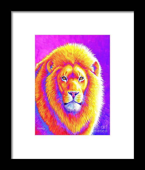Lion Framed Print featuring the painting Sunset on the Savanna - African Lion by Rebecca Wang