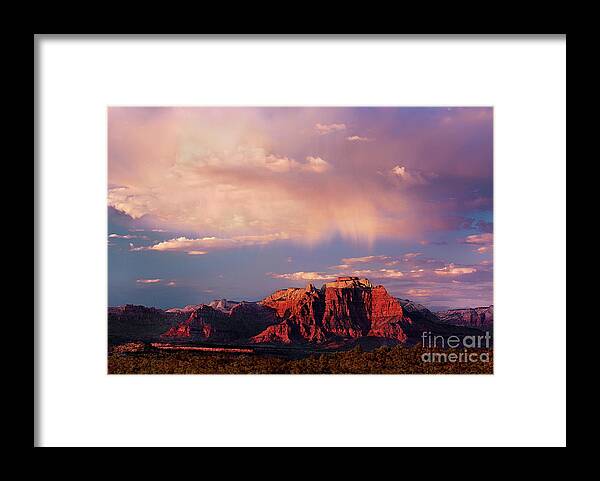 North America Framed Print featuring the photograph Sunset on West Temple Zion National Park by Dave Welling