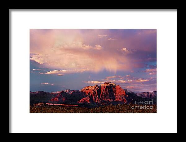 North America Framed Print featuring the photograph Sunset on West Temple Zion National Park by Dave Welling