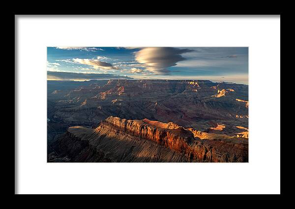 Clouds Sunset Shadows Arizona Grand Canyon Cliffs Colorful Rock Desert Fstop101 Framed Print featuring the photograph Sunset over the Grand Canyon by Geno Lee