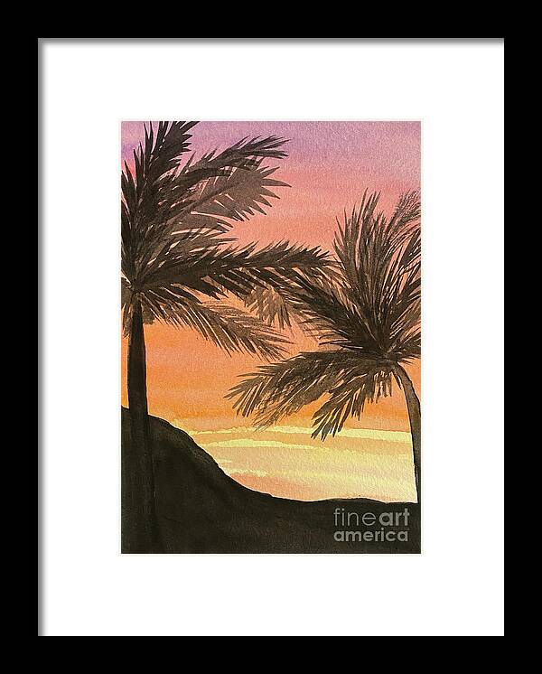 Sunset Framed Print featuring the painting Sunset Palm Trees by Lisa Neuman