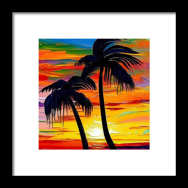 Sunset Framed Print featuring the digital art Sunset Palms by Katrina Gunn
