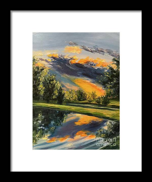 Original Oil Painting Framed Print featuring the painting Sunset Reflections by Sherrell Rodgers