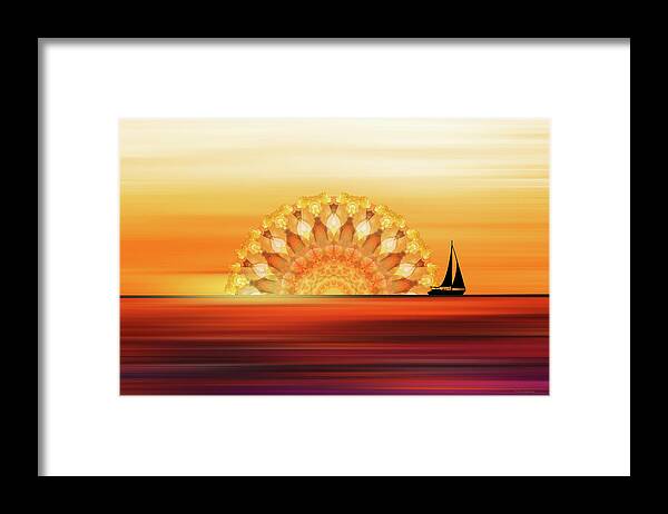 Sunset Framed Print featuring the painting Sunset Sail - Orange Sunset Sailboat Art by Sharon Cummings