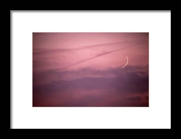 Pink Sky Framed Print featuring the photograph Sunset Sky Moon by Lisa Chorny