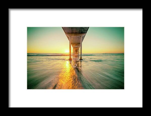 San Diego Framed Print featuring the photograph Sunset Sunbeams, Ocean Beach Pier by Joseph S Giacalone