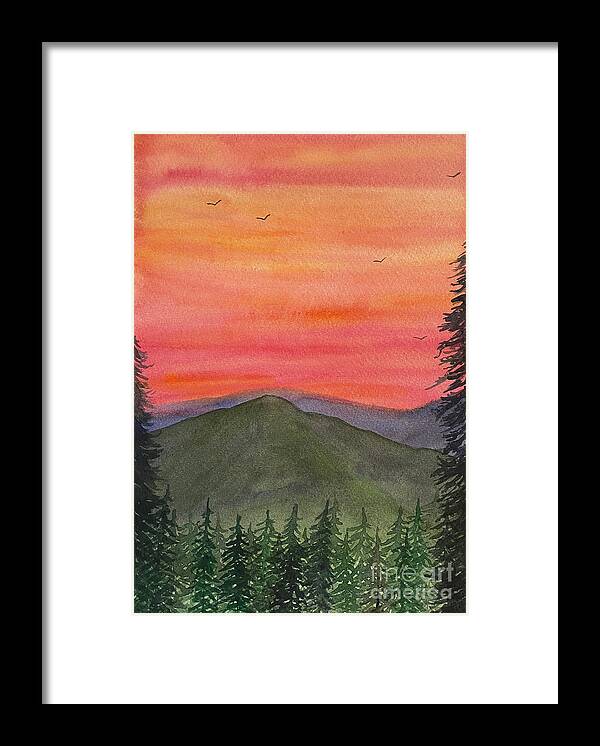Sunset Framed Print featuring the painting Sunset Trees by Lisa Neuman