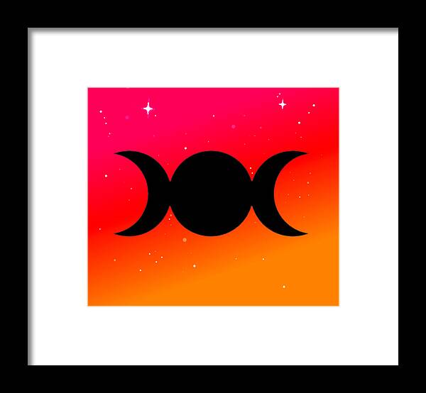 Digital Framed Print featuring the digital art Sunset Triple Moon Goddess Symbol on Warm Ombre by Vicki Noble