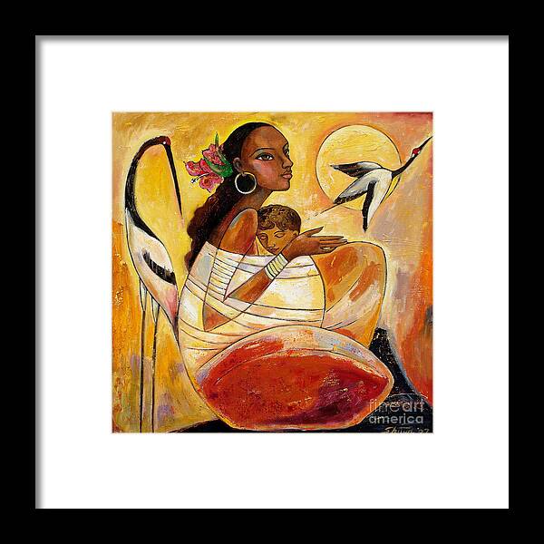 Mother And Child Framed Print featuring the painting Sunshine Mother and Child by Shijun Munns