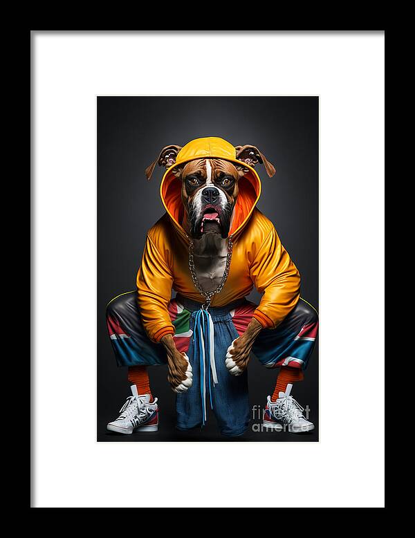 'sup Dawggs Framed Print featuring the mixed media Sup Dawgg Boxer Sitting by Jay Schankman