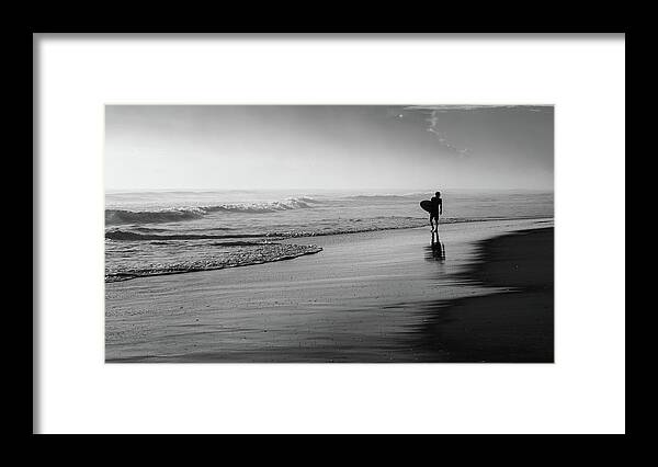 Surfer Framed Print featuring the photograph Surfer Moment of Grace Bw by Laura Fasulo