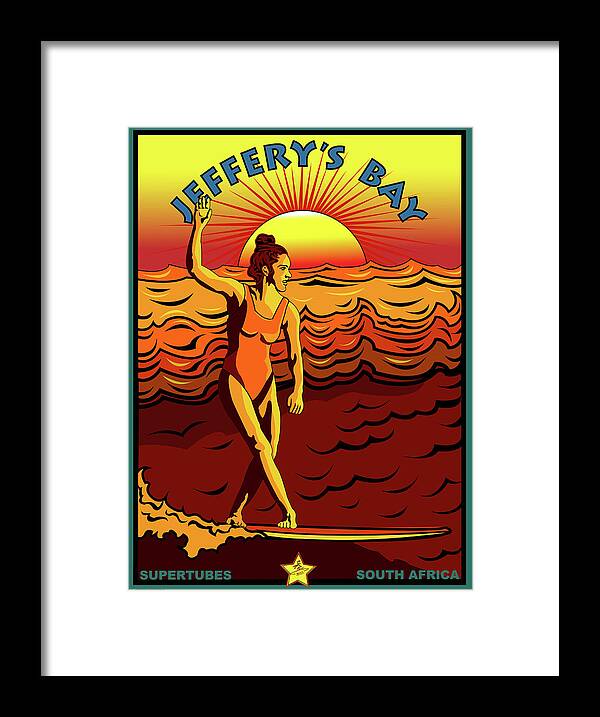 Jeffery's Bay Framed Print featuring the digital art Surfing Jeffery's Bay Supertubes by Larry Butterworth