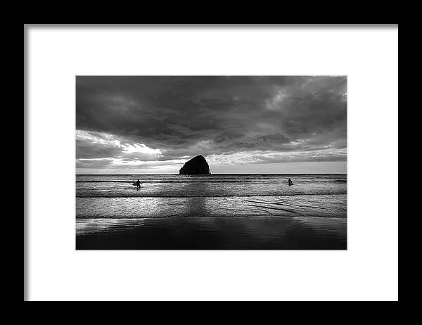 Surfing Framed Print featuring the photograph Surfing Mono by Steven Clark