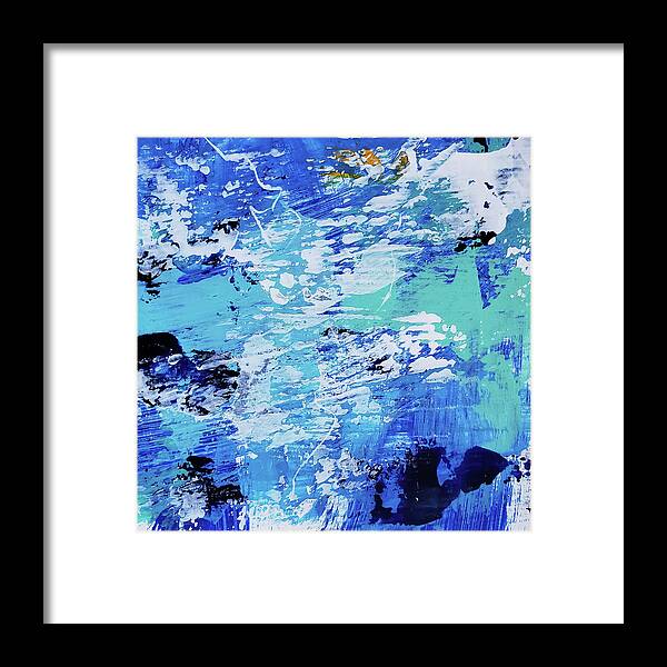 Abstract Framed Print featuring the painting SURF'S UP II Tropical Abstract Painting Aqua Blue White Orange by Lynnie Lang