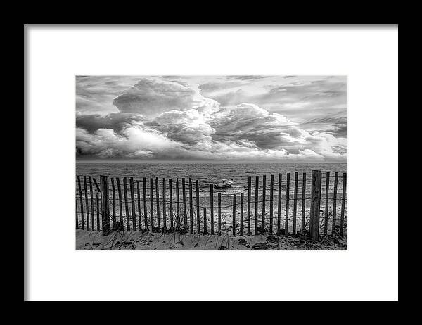Boats Framed Print featuring the photograph Surfside in Black and White by Debra and Dave Vanderlaan