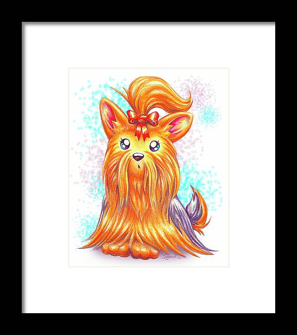 Dog Framed Print featuring the drawing Surprised Yorkie by Sipporah Art and Illustration