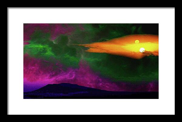 Landscape Framed Print featuring the digital art Surreal Double Sunset by Don White Artdreamer