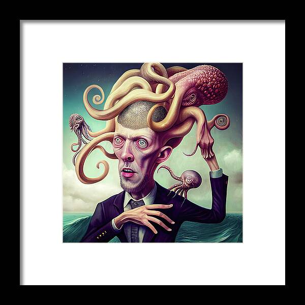 Octopus Framed Print featuring the digital art Surreal Hybrid Creature 03 Octopus and Human by Matthias Hauser