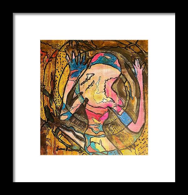  Framed Print featuring the painting Surrendered Inside Reality Bubble by Lorena Fernandez