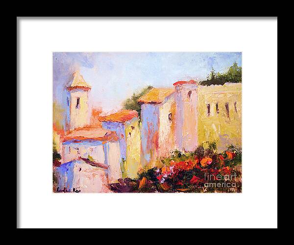 Buildings Framed Print featuring the painting Surrounded By Flowers by Radha Rao