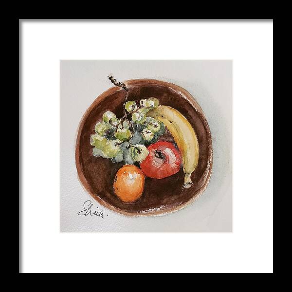 Still Life Framed Print featuring the painting Sustenance in a Wooden Bowl by Sheila Romard