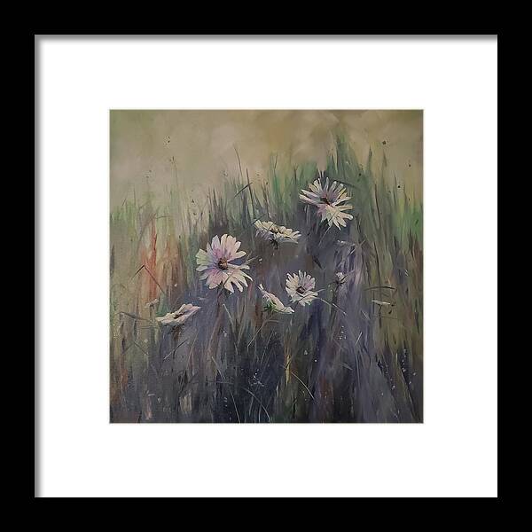 Landscape Framed Print featuring the painting Sweet Grass and Daisies by Sheila Romard