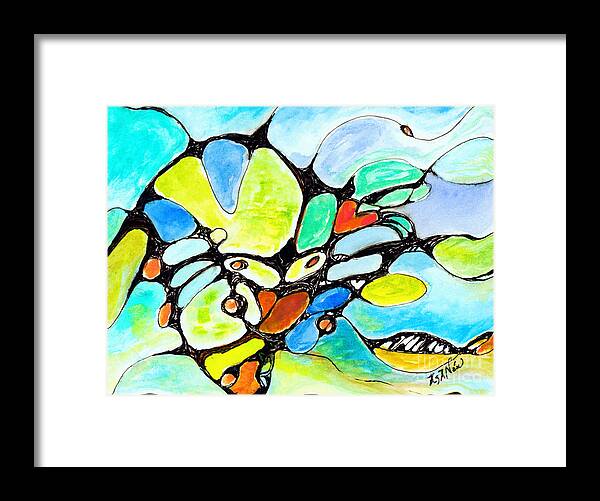 Neurographic Framed Print featuring the mixed media Swimming Turtle Island by Zsanan Studio