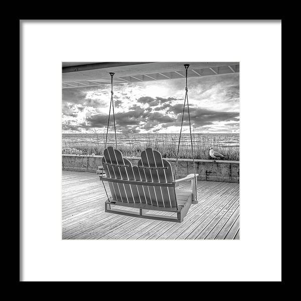 Bird Framed Print featuring the photograph Swing at the Beach in Square Black and White by Debra and Dave Vanderlaan