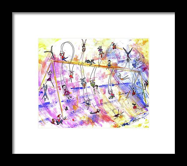 Swingset Whimsy Framed Print featuring the painting Swingset Whimsy Playground Series by Patty Donoghue