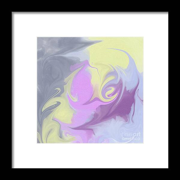 Swirl Framed Print featuring the digital art Swirling abstract in purple and yellow by Bentley Davis