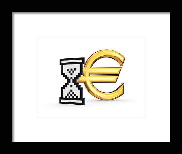 Corporate Business Framed Print featuring the photograph Symbol of euro and sandglass icon. by Fruttipics