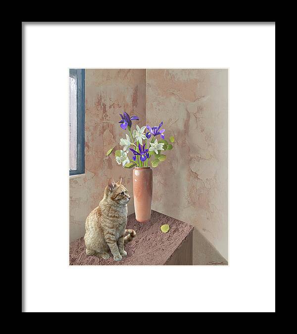 Cat Framed Print featuring the digital art Tabby in Sunny Room by M Spadecaller