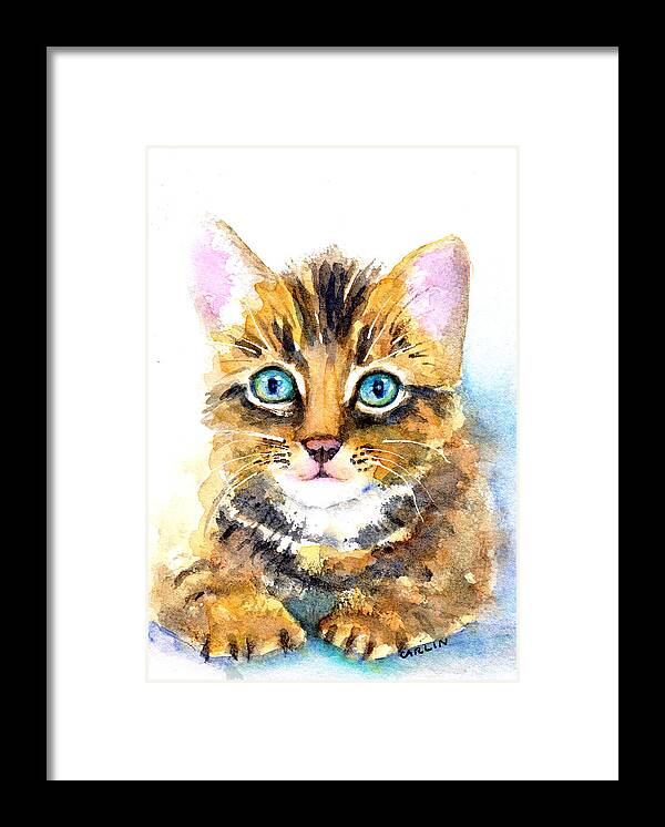 Tabby Cat Framed Print featuring the painting Tabby Kitten Watercolor by Carlin Blahnik CarlinArtWatercolor