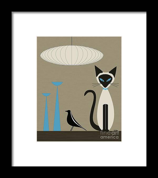 Mid Century Modern Framed Print featuring the digital art Tabletop Siamese Blue by Donna Mibus