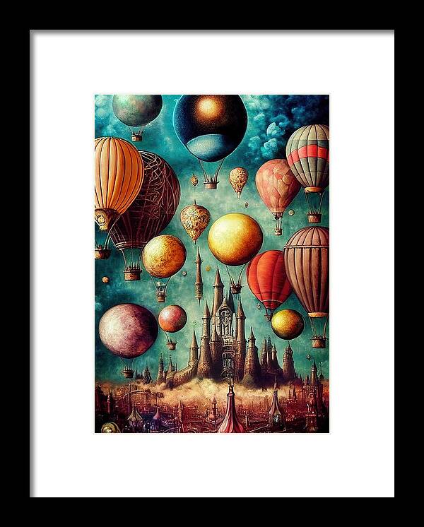 Hot Air Balloons Framed Print featuring the digital art Taking Flight #2 by Nickleen Mosher