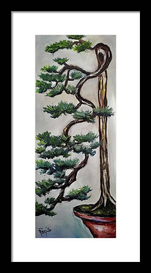 Bonsai Framed Print featuring the painting Tall Cascading Bonsai Tree by Roxy Rich