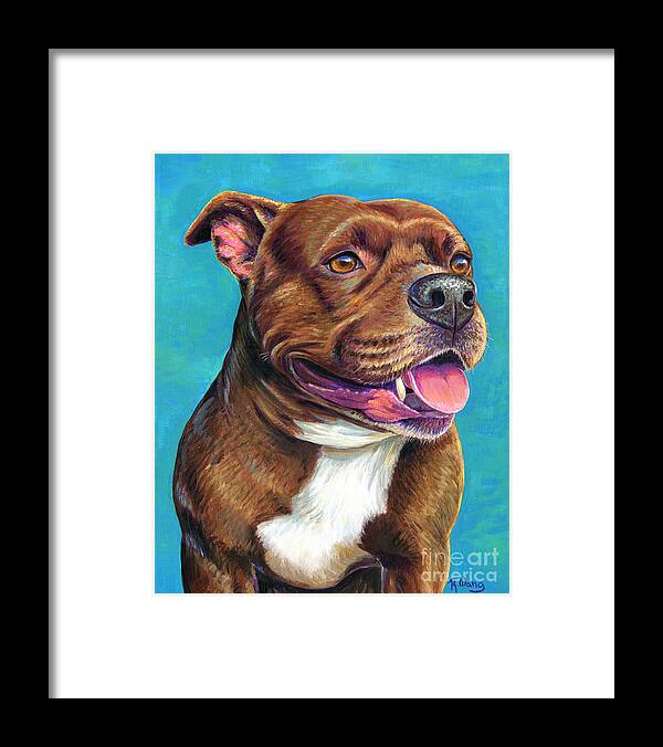 Staffordshire Bull Terrier Framed Print featuring the painting Tallulah the Staffordshire Bull Terrier Dog by Rebecca Wang