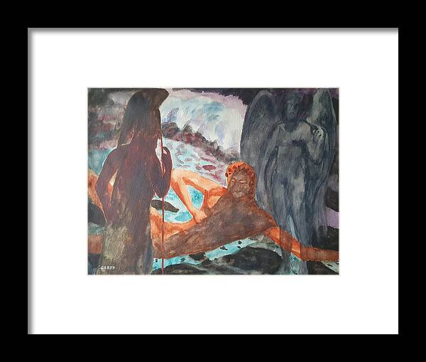 Masterpiece Paintings Framed Print featuring the painting Tanathos Death of a Warrior by Enrico Garff