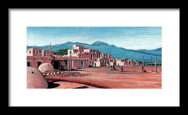 Architectural Landscape Framed Print featuring the painting Taos Pueblo by George Lightfoot