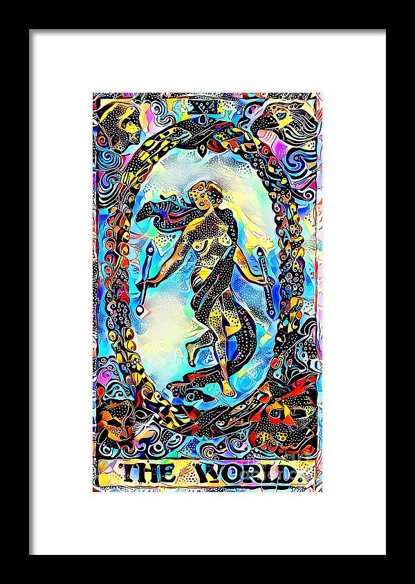 Wingsdomain Framed Print featuring the photograph Tarot Card The World in Contemporary Modern Design 20210127 by Wingsdomain Art and Photography