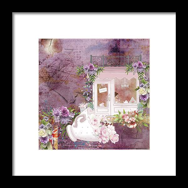 Nickyjameson Framed Print featuring the mixed media Tea Shop Times by Nicky Jameson
