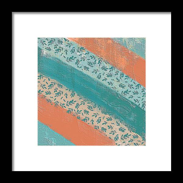 Pattern Framed Print featuring the digital art Teal and Peach Diagonal by Bonnie Bruno