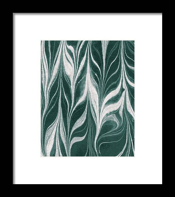 Gray Framed Print featuring the painting Teal Gray Leaves Wave Organic Pattern Decor III by Irina Sztukowski