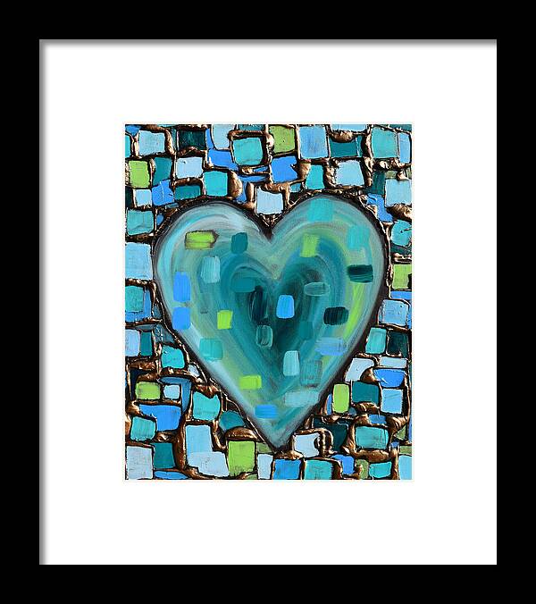 Heart Framed Print featuring the painting Teal Mosaic Heart by Amanda Dagg