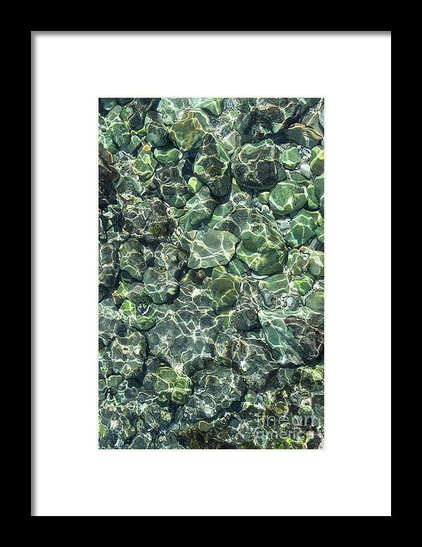Sea Water Framed Print featuring the photograph Teal sea water and reflections of sunlight by Adriana Mueller