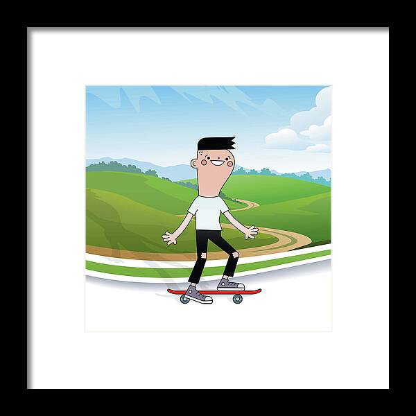 Thinking Of You Framed Print featuring the digital art Teen or Tween Skateboaring Boy by Doreen Erhardt