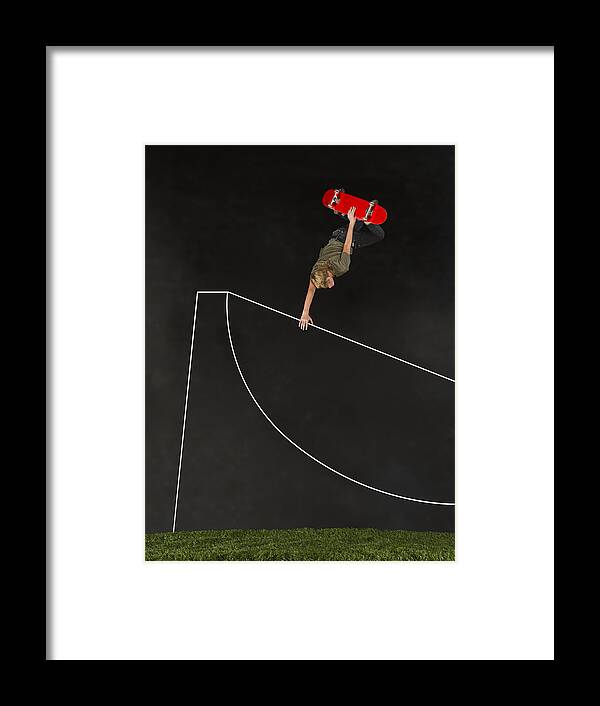 Flexibility Framed Print featuring the photograph Teenage boy (14-15) skateboarding in half pipe by Ryan Richardson