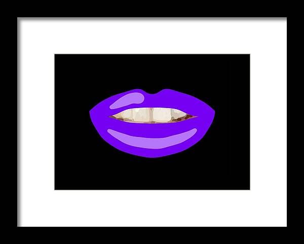 Lips Framed Print featuring the drawing Teeth Smile Purple Lips Black BG Novelty Face Mask by Joan Stratton