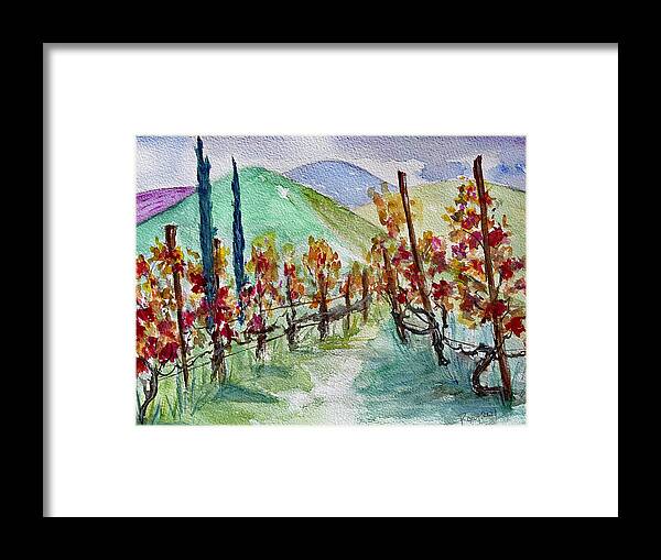 Vineyard Framed Print featuring the painting Temecula Vineyard Landscape by Roxy Rich